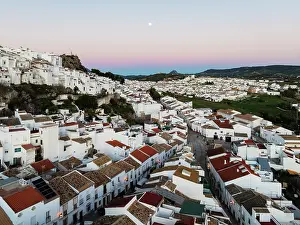 Moon: The White Town of Olvera with full moon at dusk