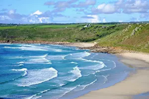 Cove: Wide sandy beach with waves, Sennen Cove, Sennen