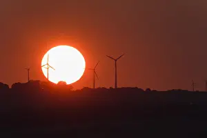 Electric: Wind Park - with setting sun, North Hessen, Germany