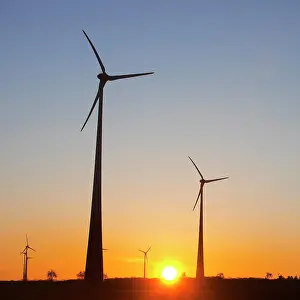 Energy: Wind turbines at sunrise, Wevelsburg wind farm