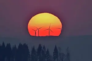Sunsets: Wind turbines at sunset, Monts du Lomont, Jura, France