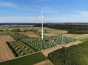 Cell: Windmill and photovoltaic system, Black Forest nature
