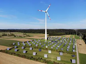 Cell: Windmill and photovoltaic system, Black Forest nature