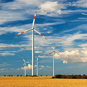 Harvested: Windmills turning, cloudy stormy sky, harvested