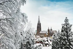 Minster: Winter atmosphere with snow, Freiburg Cathedral