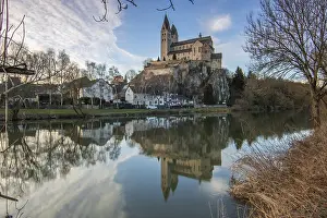 Church: A winter landscape at sunrise. Lots of nature and a large church on a rock