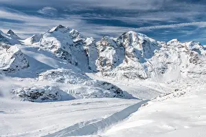 Bernina: Winter mountain panorama on the Diavolezza, view