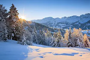 Beam: Winter sunrise with view from Ibergeregg to the Central Swis