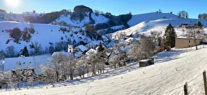 Solothurn: Winter village view with church, Wisen, Solothurn