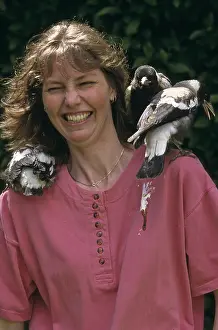 Whitebacked: Woman with Australian Magpies