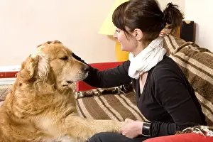 Giving: Woman and Golden Retriever on a sofa France