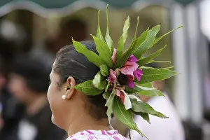 Fiesta: Woman's hair finery on Rapa Nui Language Day, a