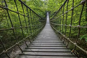 Bridge: Wooden suspension bridge over a gorge