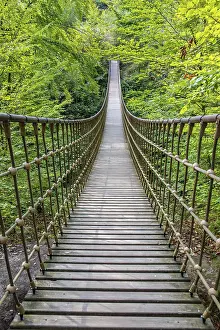Bridge: Wooden suspension bridge over a gorge