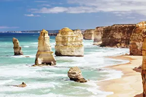 Port: The world famous 12 Apostles on a bright sunny day a