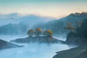 Economy: The Wuppertalsperre at sunrise with morning fog