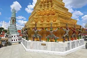 Phra: Yaksha Demon Statues on a golden chedi, Phra Suvarnachedi