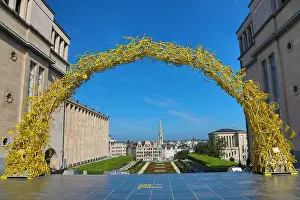 Bicycles: Yellow Arch of bicycles at the Mont des Arts Gardens