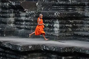 Monks: Young Buddhist monk at Angkor Wat Temple in Siem Reap, C