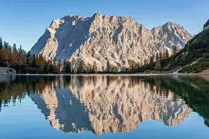 Ehrwald: Zugspitze is reflected in the Seebensee, Ehrwald