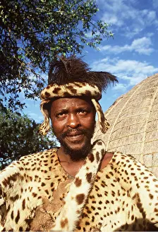 Beards: Zulu headman in traditional leopard skin dress