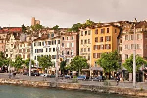 Zurich: Zurich, Switzerland. Buildings on the Limmat